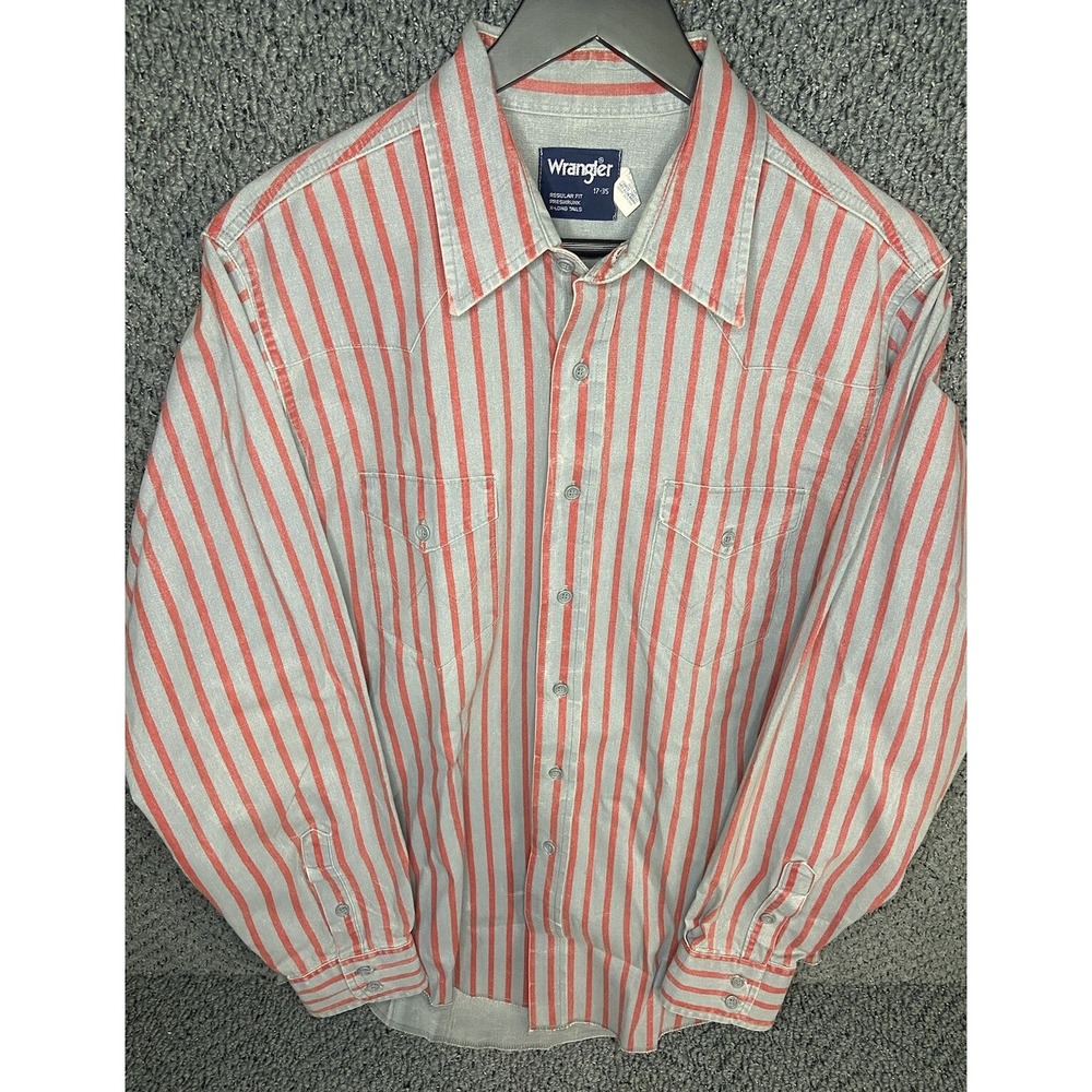 Vtg Wrangler Brushpopper Gray Red Striped Western Rodeo Cowboy 17-35 Large